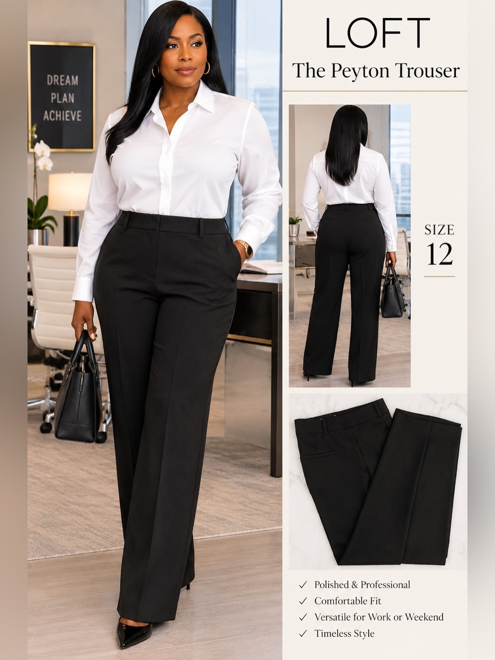 LOFT  | Black Peyton Tailored Wide-Leg Trousers
